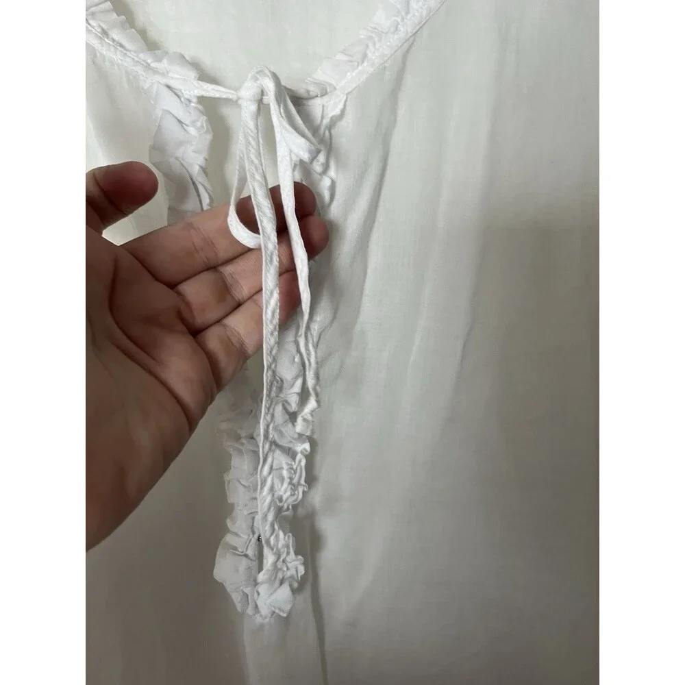 J Crew Womens Airy Popover Shirt White Gauzy V Neck Ruffle Pocket L